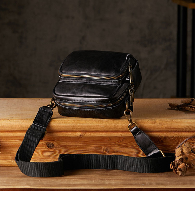 Whatna アンティーク風合い鞣し 天 然 牛 革ミニショルダー メンズ  ミニウエストバッグ ウエストポーチバイク用 本革 男女兼用  ワンショルダー 斜め掛け ボディ胸バッグ  ブラウン 黒75152-6