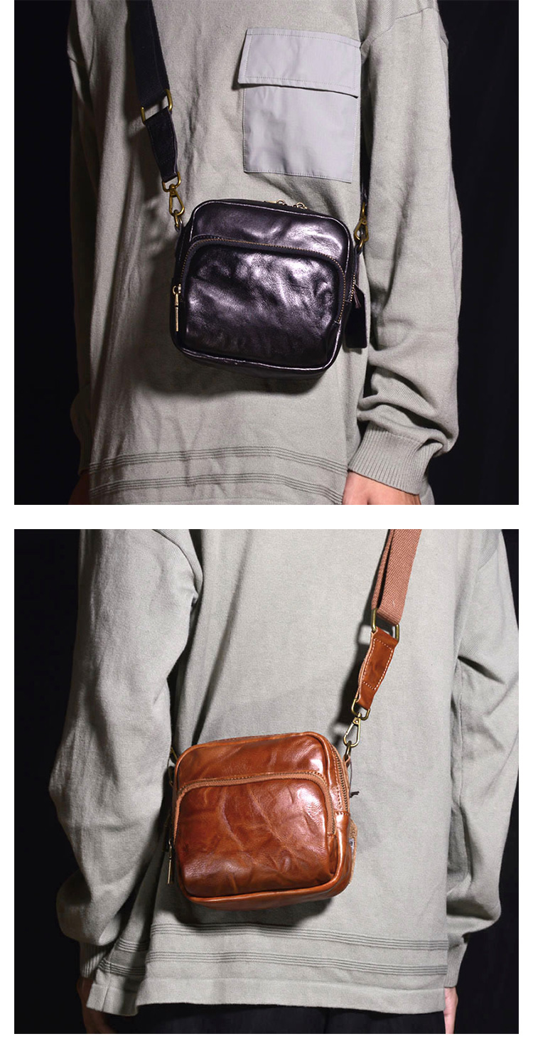 Whatna アンティーク風合い鞣し 天 然 牛 革ミニショルダー メンズ  ミニウエストバッグ ウエストポーチバイク用 本革 男女兼用  ワンショルダー 斜め掛け ボディ胸バッグ  ブラウン 黒75152-10