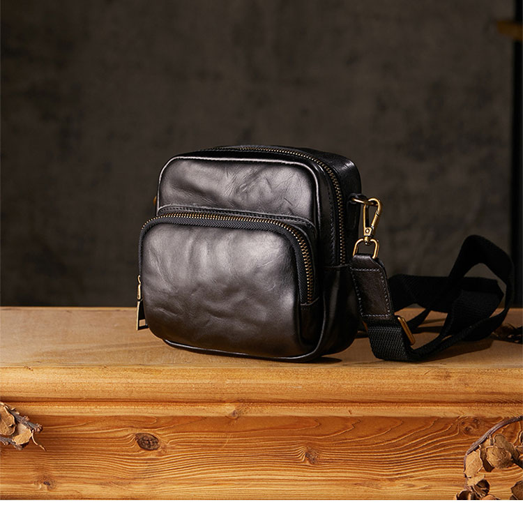 Whatna アンティーク風合い鞣し 天 然 牛 革ミニショルダー メンズ  ミニウエストバッグ ウエストポーチバイク用 本革 男女兼用  ワンショルダー 斜め掛け ボディ胸バッグ  ブラウン 黒75152-2