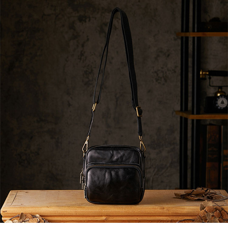 Whatna アンティーク風合い鞣し 天 然 牛 革ミニショルダー メンズ  ミニウエストバッグ ウエストポーチバイク用 本革 男女兼用  ワンショルダー 斜め掛け ボディ胸バッグ  ブラウン 黒75152-1