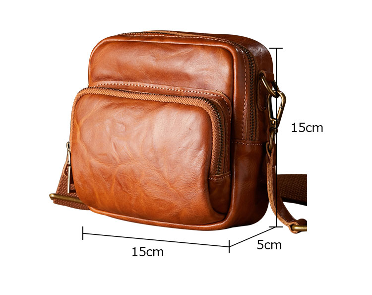 Whatna アンティーク風合い鞣し 天 然 牛 革ミニショルダー メンズ  ミニウエストバッグ ウエストポーチバイク用 本革 男女兼用  ワンショルダー 斜め掛け ボディ胸バッグ  ブラウン 黒75152-7