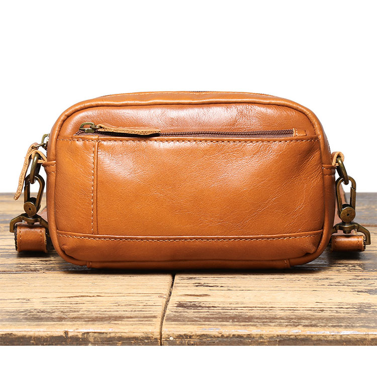 Whatna アンティーク風合い鞣し 天 然 牛 革ミニショルダー メンズ  ミニウエストバッグ ウエストポーチバイク用 本革 男女兼用  ワンショルダー 斜め掛け ボディ胸バッグ  ブラウン 1895-2-1