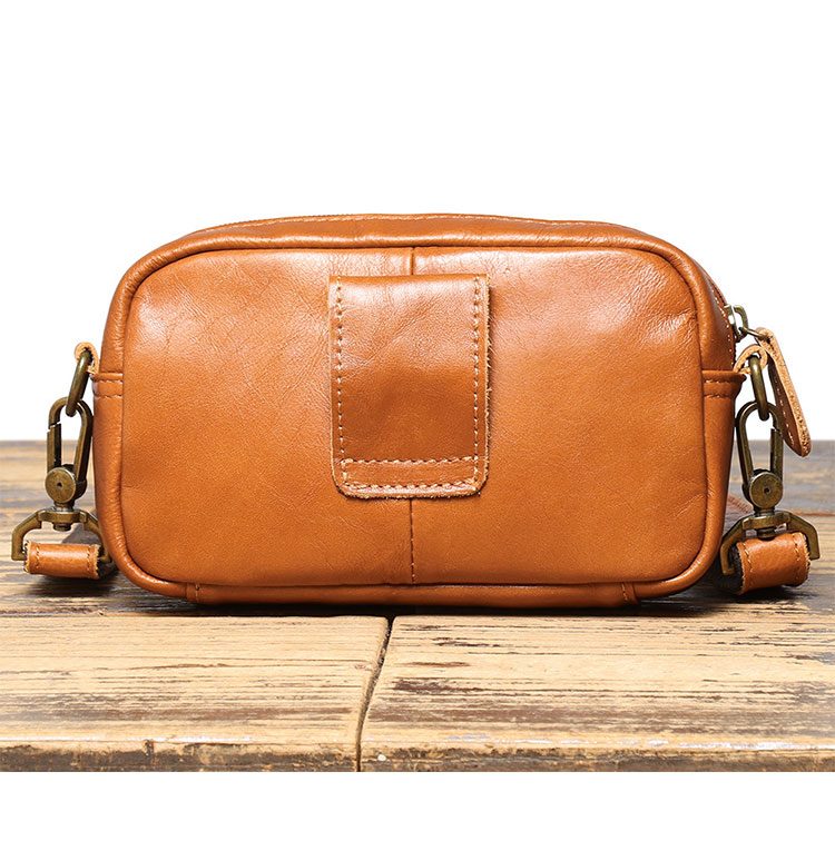 Whatna アンティーク風合い鞣し 天 然 牛 革ミニショルダー メンズ  ミニウエストバッグ ウエストポーチバイク用 本革 男女兼用  ワンショルダー 斜め掛け ボディ胸バッグ  ブラウン 1895-2-2