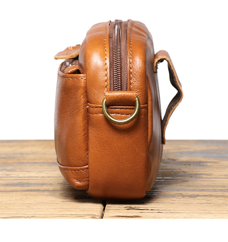 Whatna アンティーク風合い鞣し 天 然 牛 革ミニショルダー メンズ  ミニウエストバッグ ウエストポーチバイク用 本革 男女兼用  ワンショルダー 斜め掛け ボディ胸バッグ  ブラウン 1895-2-5