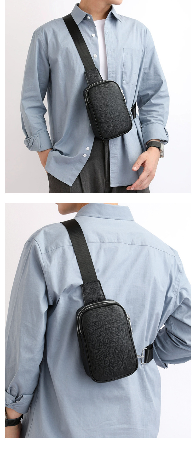 Whatna  牛 革 ワンショルダーメンズ レディース 肩掛け ボディ斜め掛け 胸バッグ 大容量 2室仕切 左右に付け替え可 軽量 男女兼用-12