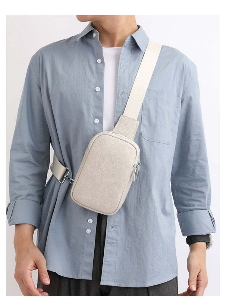 Whatna  牛 革 ワンショルダーメンズ レディース 肩掛け ボディ斜め掛け 胸バッグ 大容量 2室仕切 左右に付け替え可 軽量 男女兼用-11