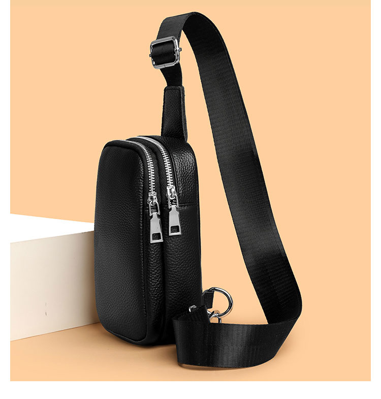 Whatna  牛 革 ワンショルダーメンズ レディース 肩掛け ボディ斜め掛け 胸バッグ 大容量 2室仕切 左右に付け替え可 軽量 男女兼用-3