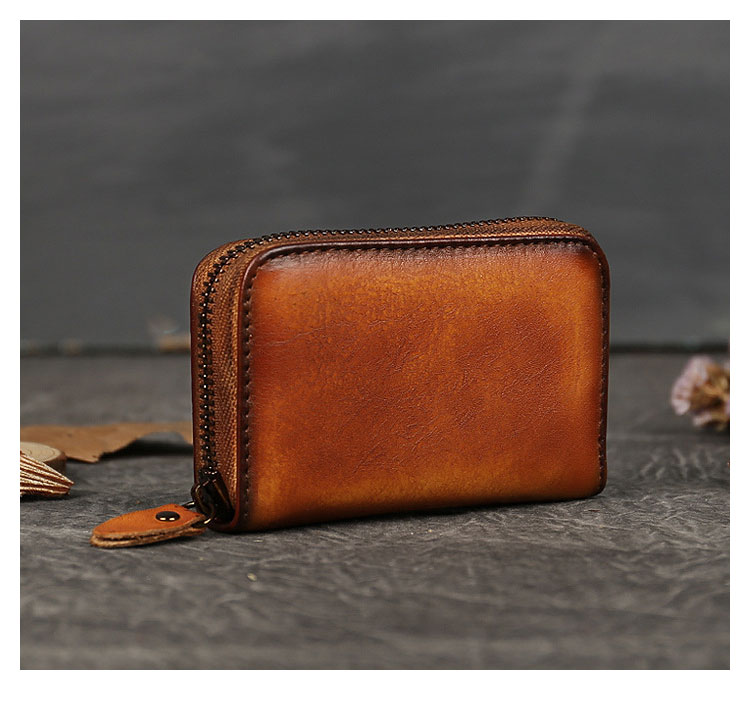 Whatna アンティーク風合い鞣し 天 然 牛革 小銭入れ メンズ レディース コンパクト 9カードポケット 札入れ 多機能 カードケース 短財布 ミニ財布 男女兼用 A-9311-1