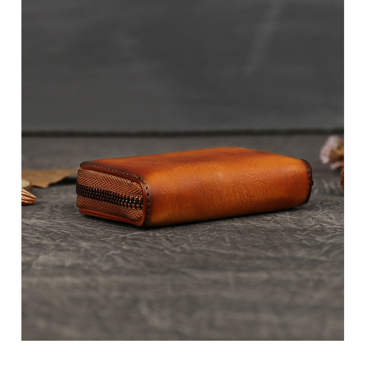 Whatna アンティーク風合い鞣し 天 然 牛革 小銭入れ メンズ レディース コンパクト 9カードポケット 札入れ 多機能 カードケース 短財布 ミニ財布 男女兼用 A-9311-3