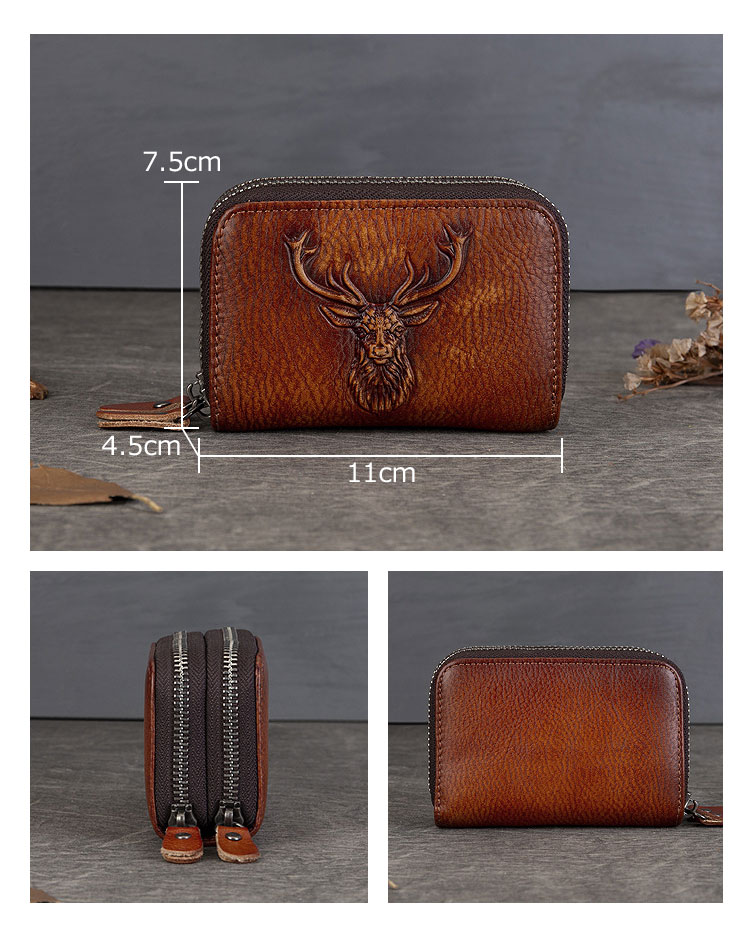 Whatna アンティーク風合い鞣し 天 然 牛革 小銭入れ メンズ レディース コンパクト 10カードポケット2室仕切 札入れ 多機能 カードケース 短財布 ミニ財布 男女兼用  8806-1