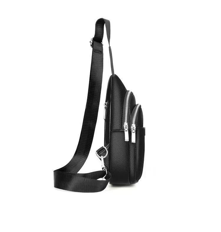 Whatna ワンショルダーメンズ レディース 肩掛けボディ斜め掛け 胸バッグ 大容量 牛革 本革 左右に付け替え可 自転車通勤 バイク 軽量 男女兼用-3