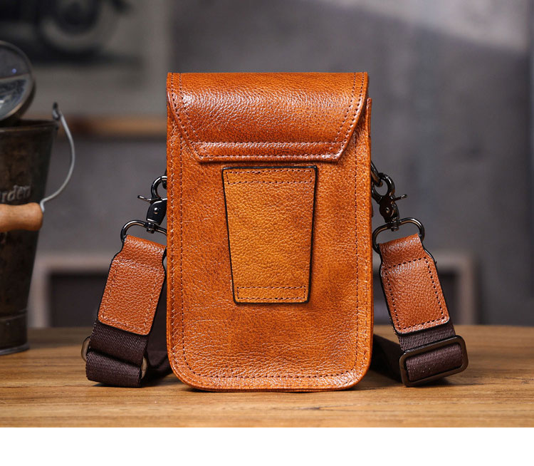 Whatnaアンティーク風合い鞣し 天 然 牛 革ミニショルダーバッグ メンズ  ミニウエストバッグ ウエストポーチバイク用 本革 男女兼用 ミニ斜め掛け ボディ胸バッグ  ワンショルダー 軽量 ブラウン 黒0608-3