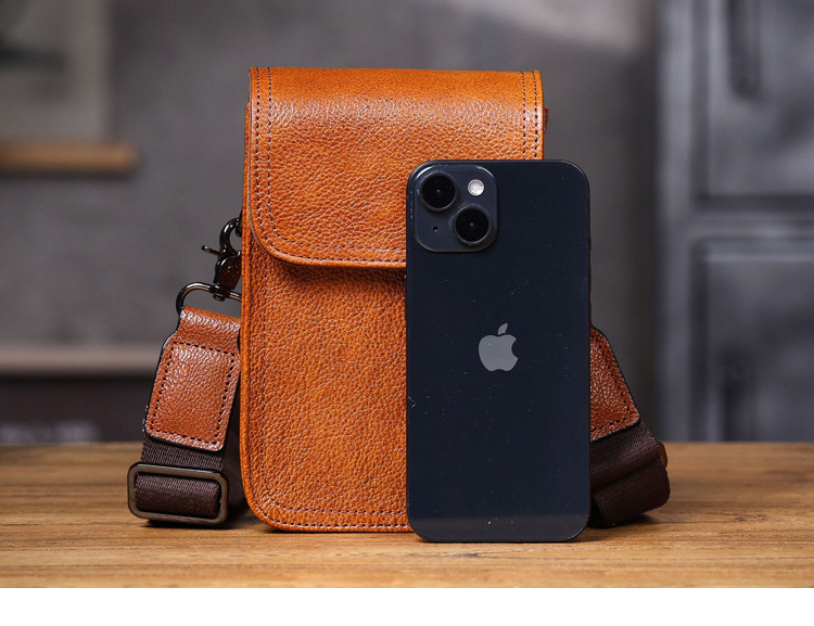 Whatnaアンティーク風合い鞣し 天 然 牛 革ミニショルダーバッグ メンズ  ミニウエストバッグ ウエストポーチバイク用 本革 男女兼用 ミニ斜め掛け ボディ胸バッグ  ワンショルダー 軽量 ブラウン 黒0608-5