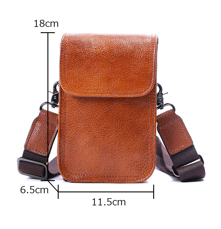 Whatnaアンティーク風合い鞣し 天 然 牛 革ミニショルダーバッグ メンズ  ミニウエストバッグ ウエストポーチバイク用 本革 男女兼用 ミニ斜め掛け ボディ胸バッグ  ワンショルダー 軽量 ブラウン 黒0608-6