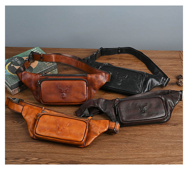 Whatnaアンティーク風合い鞣し天 然 牛革 ボディ斜め掛け 胸バッグ メンズ ウエストポーチ  ワンショルダー 男女兼用 本革 15027-1