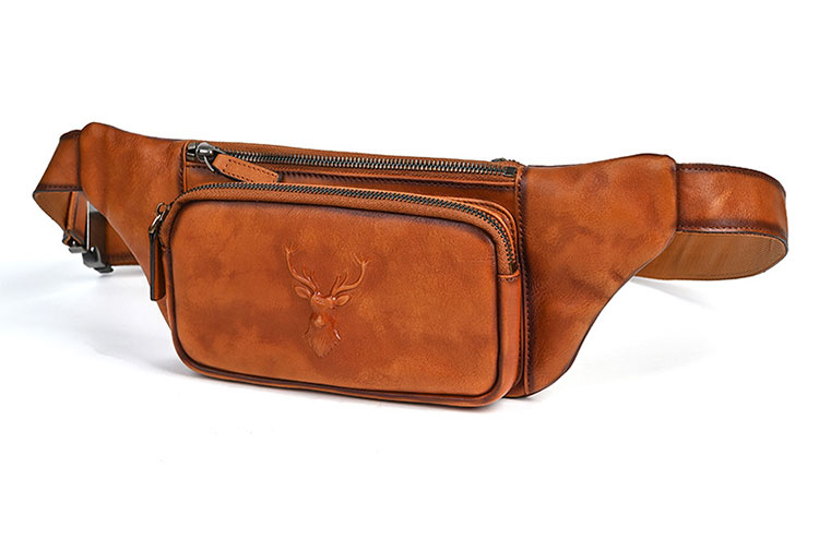 Whatnaアンティーク風合い鞣し天 然 牛革 ボディ斜め掛け 胸バッグ メンズ ウエストポーチ  ワンショルダー 男女兼用 本革 15027-4