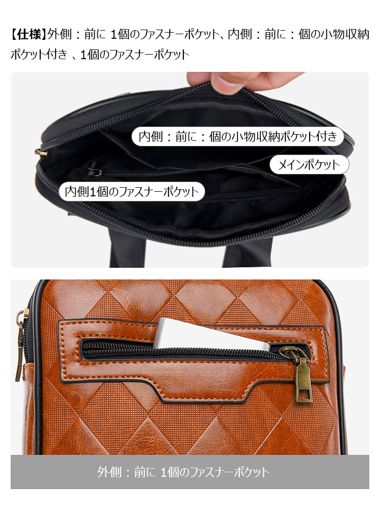 Whatna 斜めがけボディバッグ ワンショルダーメンズかばん 斜めがけ 肩掛けバッグメッセンジャーバッグ シンプル カジュアル PUレザ ー  B5 ipad 9.7 収納可-6