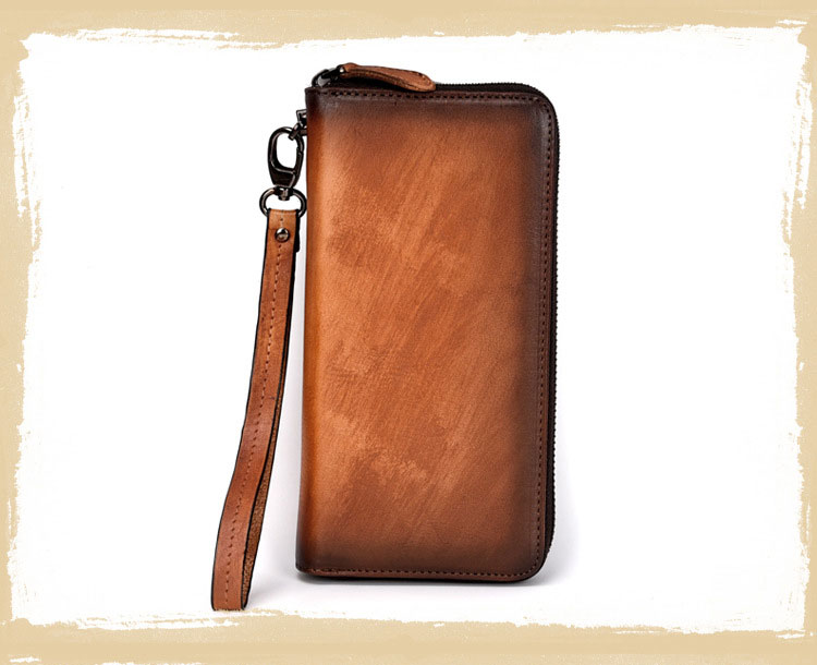 Whatnaアンティーク風合い鞣し天 然 牛革 ミニセカンドバッグ メンズ  長財布 3室仕切小銭入れ 札入れ カード入れ 12枚カード収納 小さめ クラッチ 手持ち バッグ  ポーチ 男性用 紳士用 結婚式 冠婚葬祭  8100-1