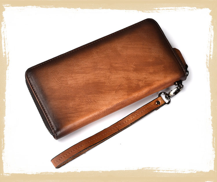 Whatnaアンティーク風合い鞣し天 然 牛革 ミニセカンドバッグ メンズ  長財布 3室仕切小銭入れ 札入れ カード入れ 12枚カード収納 小さめ クラッチ 手持ち バッグ  ポーチ 男性用 紳士用 結婚式 冠婚葬祭  8100-4