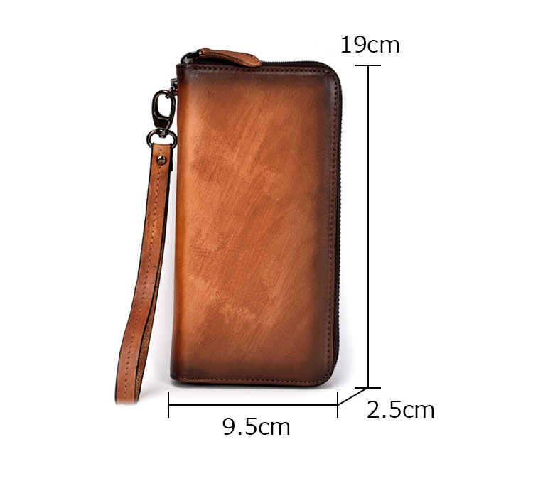 Whatnaアンティーク風合い鞣し天 然 牛革 ミニセカンドバッグ メンズ  長財布 3室仕切小銭入れ 札入れ カード入れ 12枚カード収納 小さめ クラッチ 手持ち バッグ  ポーチ 男性用 紳士用 結婚式 冠婚葬祭  8100-6