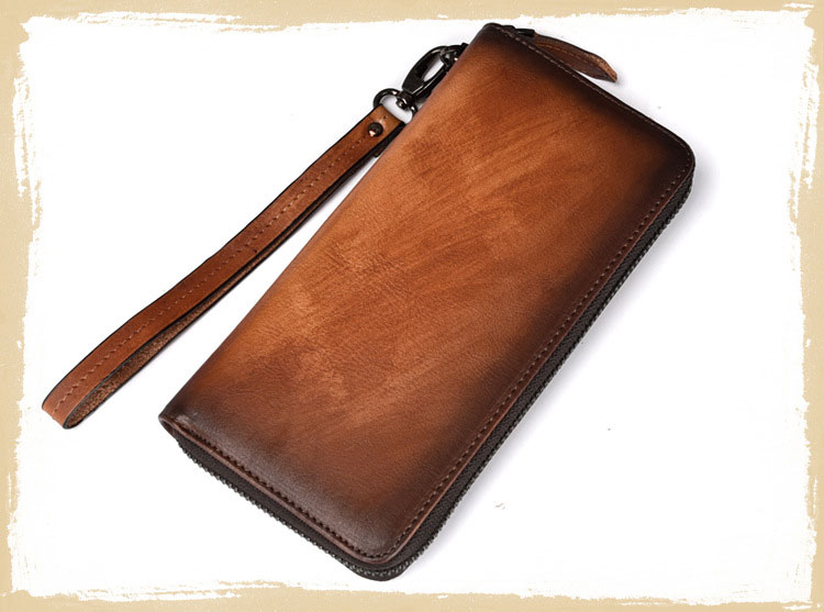 Whatnaアンティーク風合い鞣し天 然 牛革 ミニセカンドバッグ メンズ  長財布 3室仕切小銭入れ 札入れ カード入れ 12枚カード収納 小さめ クラッチ 手持ち バッグ  ポーチ 男性用 紳士用 結婚式 冠婚葬祭  8100-3