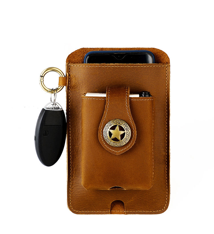 Whatna 天 然 牛革 ウエストポーチ メンズ 腰ポーチ ウエストバッグ 本 革 スマホポーチ 6.7インチスマホ収納可・キーホルダー付き コンパクトポーチ 小物入れ スポーツ ビジネス 旅行 男性 用 6103-1