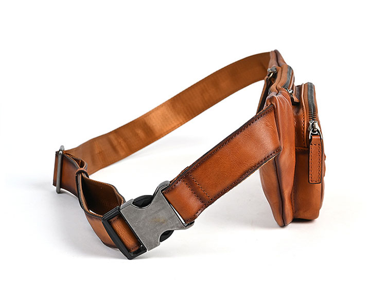 Whatnaアンティーク風合い鞣し天 然 牛革 ボディ斜め掛け 胸バッグ メンズ ウエストポーチ ワンショルダー 男女兼用 本革 15027-5