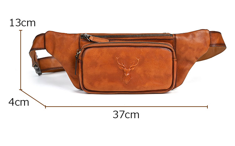 Whatnaアンティーク風合い鞣し天 然 牛革 ボディ斜め掛け 胸バッグ メンズ ウエストポーチ ワンショルダー 男女兼用 本革 15027-2