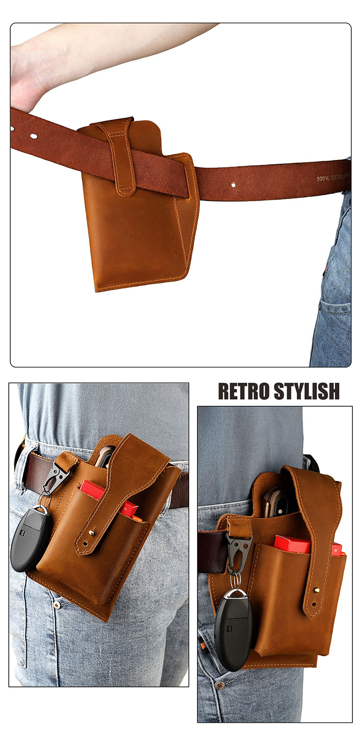 Whatna 天 然 牛革 ウエストポーチ メンズ 腰ポーチ ウエストバッグ 本 革 スマホポーチ 6.7インチスマホ収納可・キーホルダー付き コンパクトポーチ 小物入れ スポーツ ビジネス 旅行 男性 用 6102-6