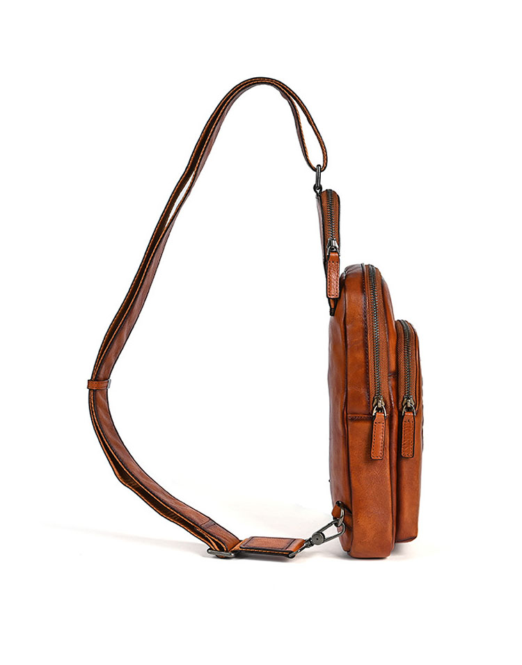 Whatnaアンティーク風合い鞣し天 然牛 革 斜めがけ ボディバッグ ワンショルダー メンズ 本革 厚手 レザー 3室仕切12059-4