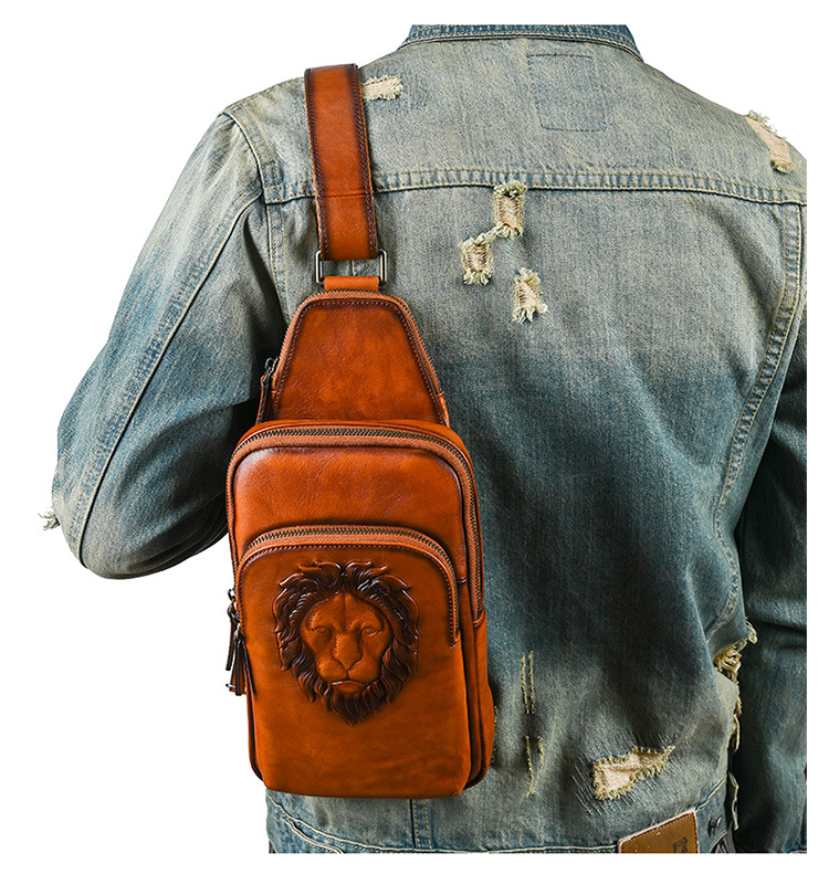 Whatnaアンティーク風合い鞣し天 然牛 革 斜めがけ ボディバッグ ワンショルダー メンズ 本革 厚手 レザー 3室仕切12059-10