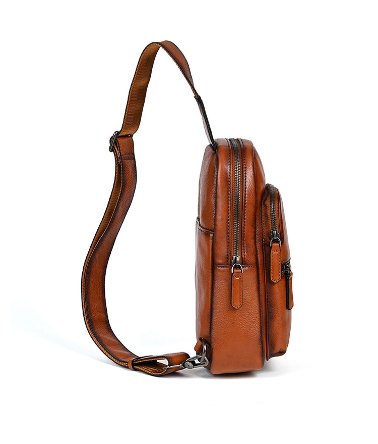 Whatnaアンティーク風合い鞣し天 然牛 革 斜めがけ ボディバッグ ワンショルダー メンズ 本革 厚手 レザー 17015-4