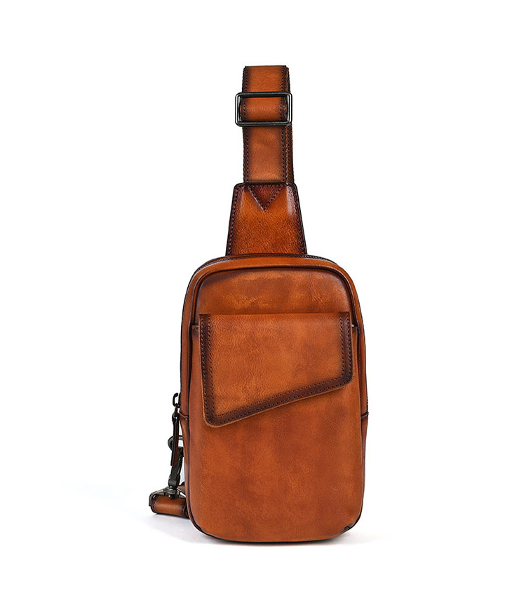 Whatnaアンティーク風合い鞣し天 然牛 革 斜めがけ ボディバッグ ワンショルダー メンズ 本革 厚手 レザー 17002-1