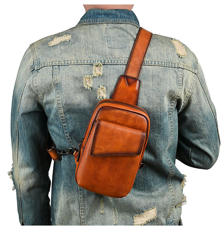 Whatnaアンティーク風合い鞣し天 然牛 革 斜めがけ ボディバッグ ワンショルダー メンズ 本革 厚手 レザー 17002-9