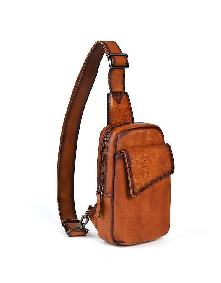 Whatnaアンティーク風合い鞣し天 然牛 革 斜めがけ ボディバッグ ワンショルダー メンズ 本革 厚手 レザー 17002-3