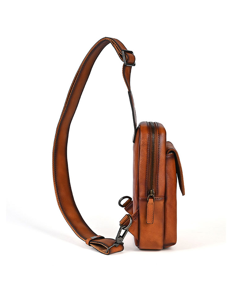 Whatnaアンティーク風合い鞣し天 然牛 革 斜めがけ ボディバッグ ワンショルダー メンズ 本革 厚手 レザー 17002-4