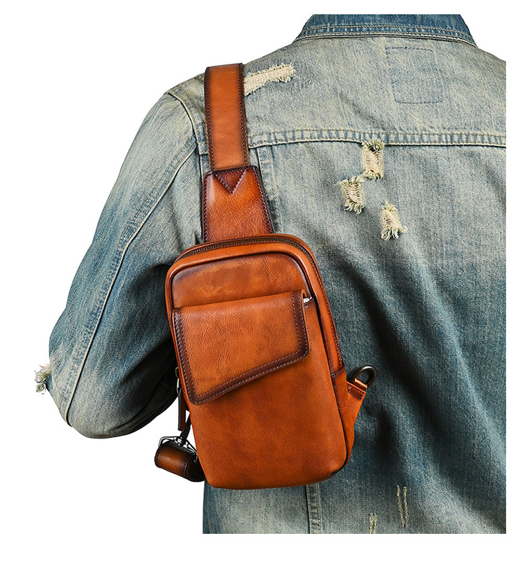 Whatnaアンティーク風合い鞣し天 然牛 革 斜めがけ ボディバッグ ワンショルダー メンズ 本革 厚手 レザー 17002-10