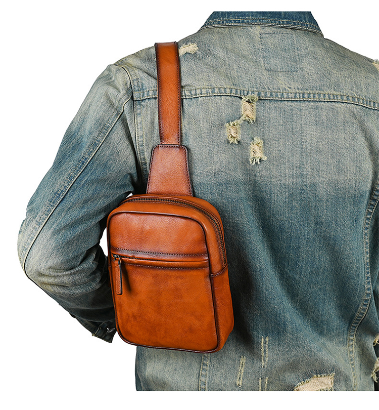 Whatna アンティーク風合い鞣し天 然牛 革 斜めがけ ボディバッグ ワンショルダー メンズ 本革 厚手 レザー 12057-10