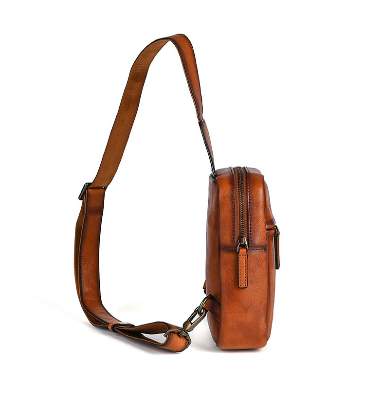 Whatna アンティーク風合い鞣し天 然牛 革 斜めがけ ボディバッグ ワンショルダー メンズ 本革 厚手 レザー 12057-4