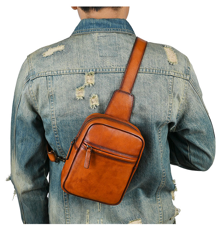 Whatna アンティーク風合い鞣し天 然牛 革 斜めがけ ボディバッグ ワンショルダー メンズ 本革 厚手 レザー 12057-9