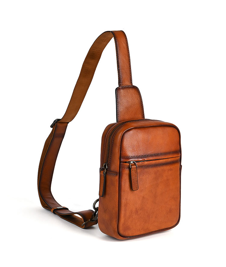 Whatna アンティーク風合い鞣し天 然牛 革 斜めがけ ボディバッグ ワンショルダー メンズ 本革 厚手 レザー 12057-3