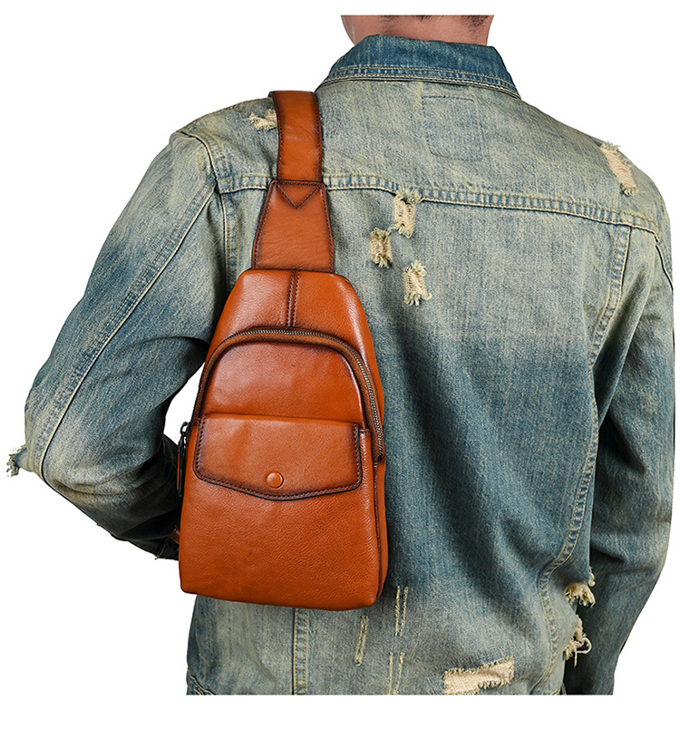 Whatnaアンティーク風合い鞣し天 然牛 革 斜めがけ ボディバッグ ワンショルダー メンズ 本革 厚手 レザー 17016-10