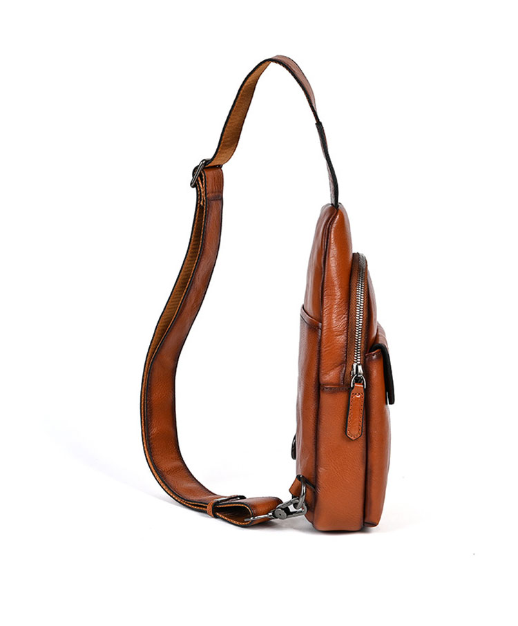 Whatnaアンティーク風合い鞣し天 然牛 革 斜めがけ ボディバッグ ワンショルダー メンズ 本革 厚手 レザー 17016-4