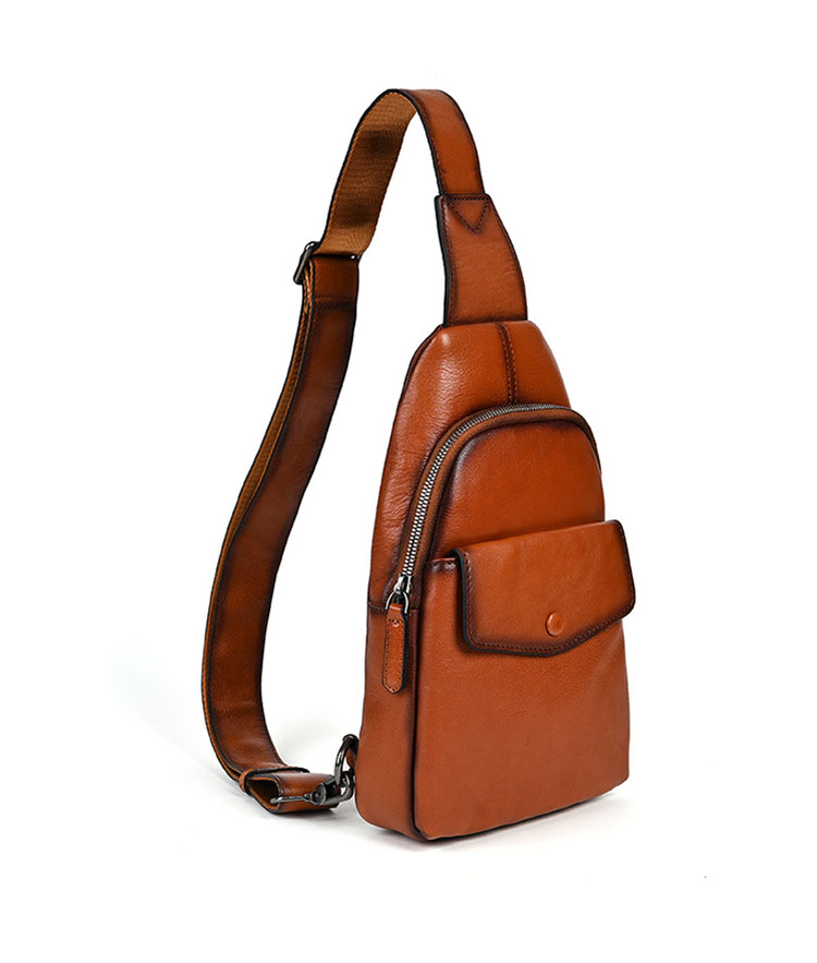 Whatnaアンティーク風合い鞣し天 然牛 革 斜めがけ ボディバッグ ワンショルダー メンズ 本革 厚手 レザー 17016-3