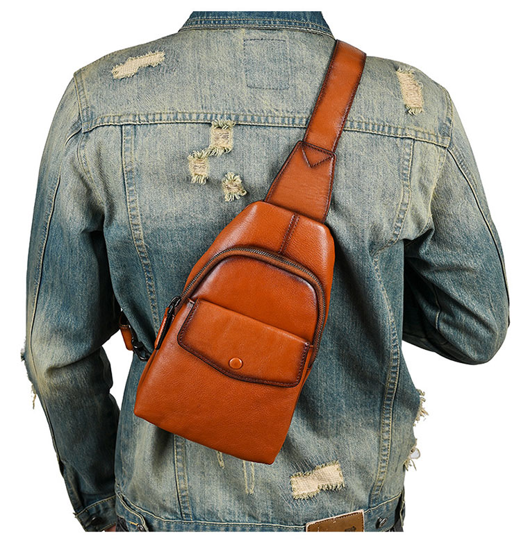 Whatnaアンティーク風合い鞣し天 然牛 革 斜めがけ ボディバッグ ワンショルダー メンズ 本革 厚手 レザー 17016-9