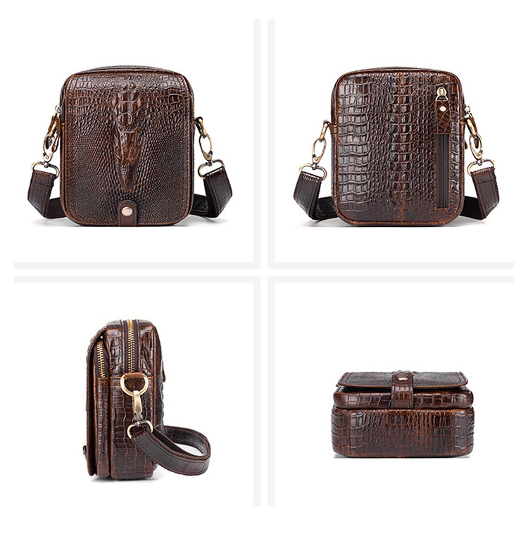 Whatnaクロコダイル型押し 天 然 牛革 ミニショルダーバッグ メンズ 肩掛け 斜め掛け胸バッグ ビジネス かばん 小さめメッセンジャーバッグ カジュアル フォーマル  通学 通勤 結婚式自転車かばん プレゼント紳士用 男性用 8420-2