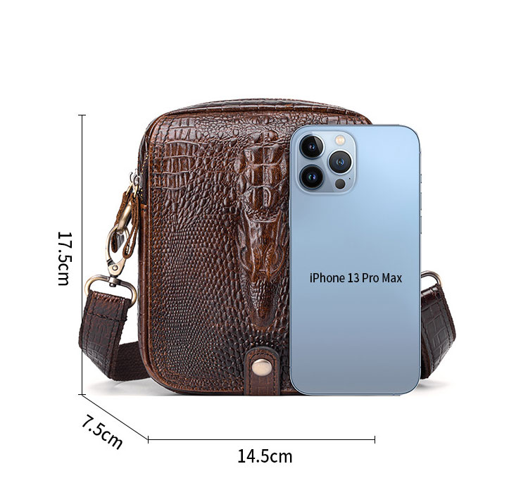 Whatnaクロコダイル型押し 天 然 牛革 ミニショルダーバッグ メンズ 肩掛け 斜め掛け胸バッグ ビジネス かばん 小さめメッセンジャーバッグ カジュアル フォーマル  通学 通勤 結婚式自転車かばん プレゼント紳士用 男性用 8420-1