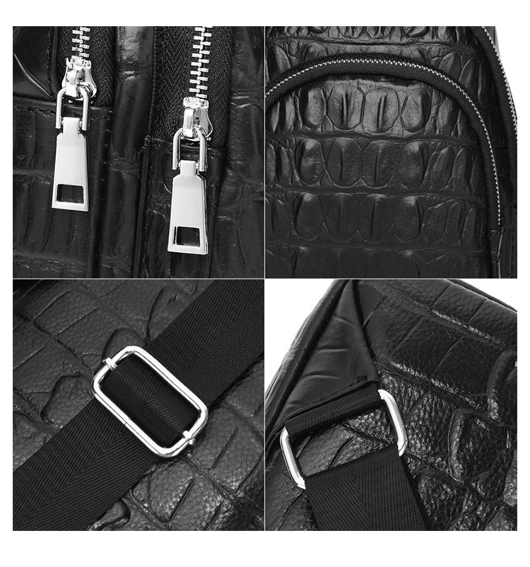 Whatnaクロコダイル型押し 天 然 牛革 斜めがけ ボディバッグ ワンショルダー メンズ  本 革 厚手 レザー  黒 8511-7