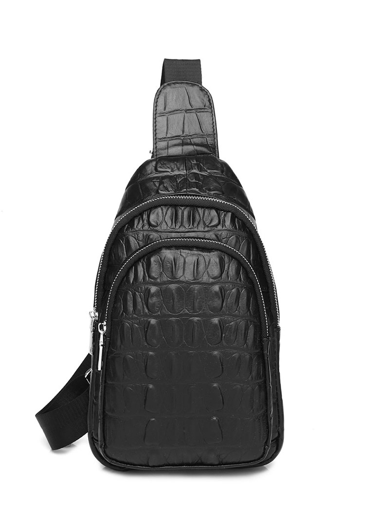 Whatnaクロコダイル型押し 天 然 牛革 斜めがけ ボディバッグ ワンショルダー メンズ  本 革 厚手 レザー  黒 8511-1