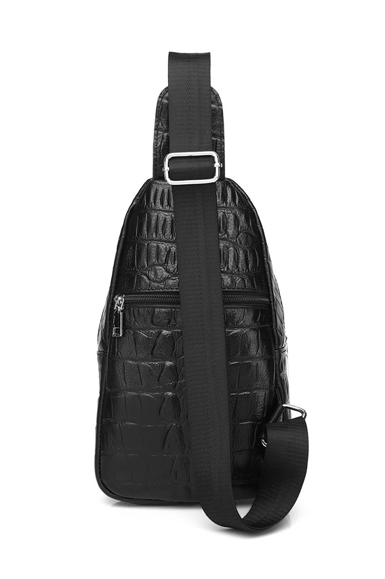Whatnaクロコダイル型押し 天 然 牛革 斜めがけ ボディバッグ ワンショルダー メンズ  本 革 厚手 レザー  黒 8511-2